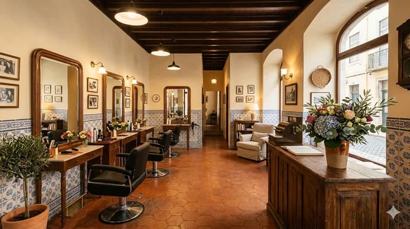 Interior do salão com iluminação quente